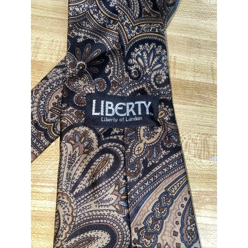 Liberty Of London Brown 100% Silk Made In USA Necktie Tie Vintage 58